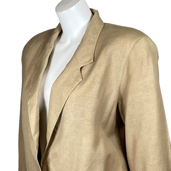 Vintage Talbots 100% Silk Blazer Jacket Size 8 Long Sleeve 1 Button Tan - Picture 4 of 7